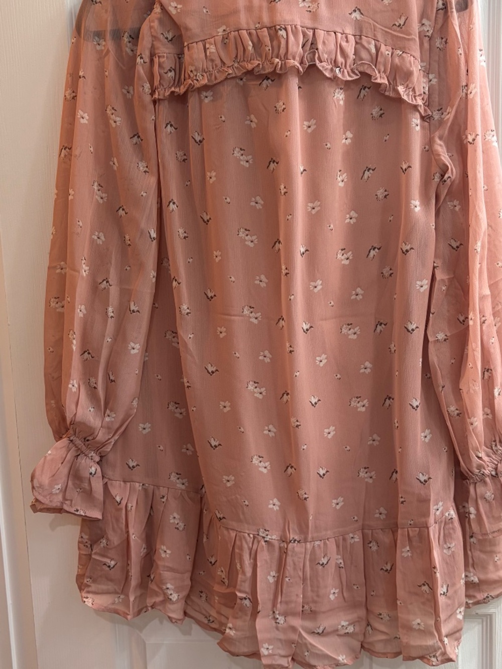 New Promesa Pink Floral Long Sleeve Mini Dress Women Small Boho Babydoll Flowy - Picture 5 of 6